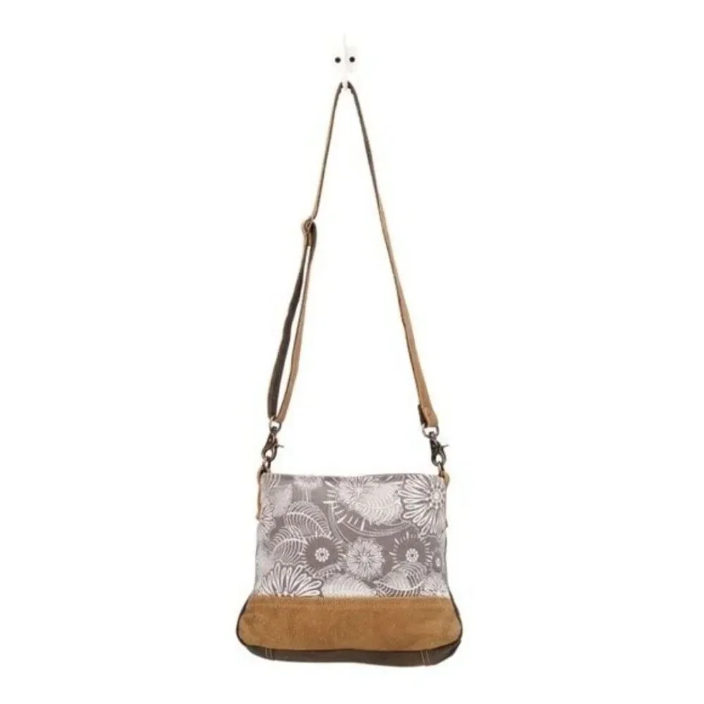 Myra Bag Handmade Saplings Shoulder Bag Upcycled Canvas & Cowhide Leather